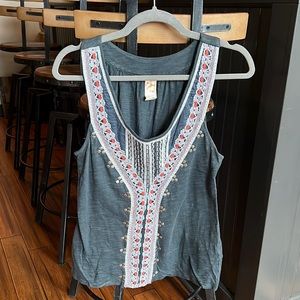 Anthropologie Tank with Crochet and Metal Bead Details
